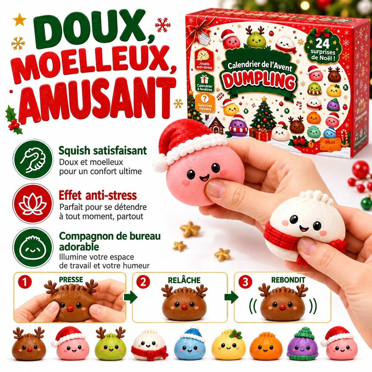 Calendrier de l'Avent Dumpling Squishy 2026 – différents personnages