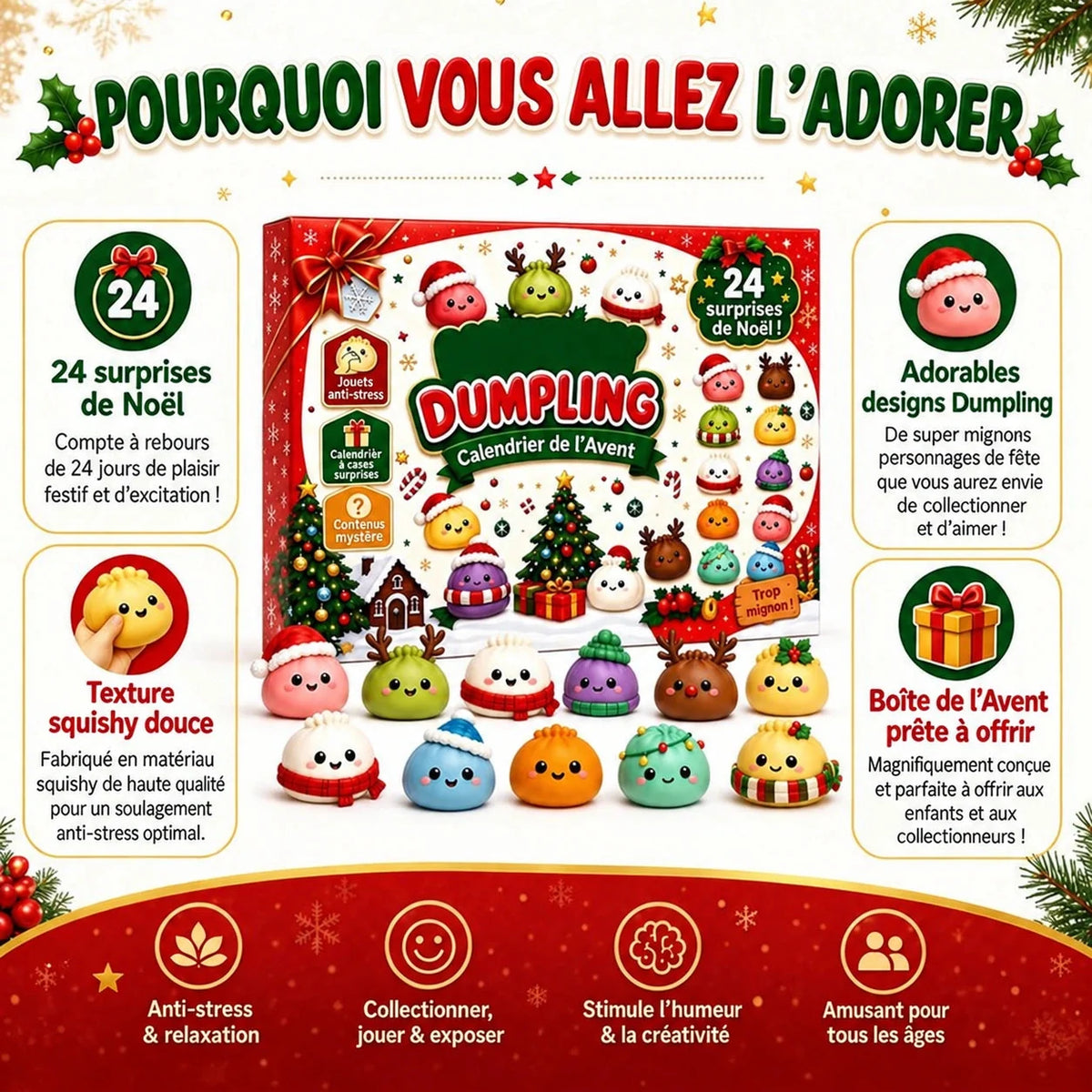 Calendrier de l'Avent Dumpling Squishy 2026 – personnages de la collection