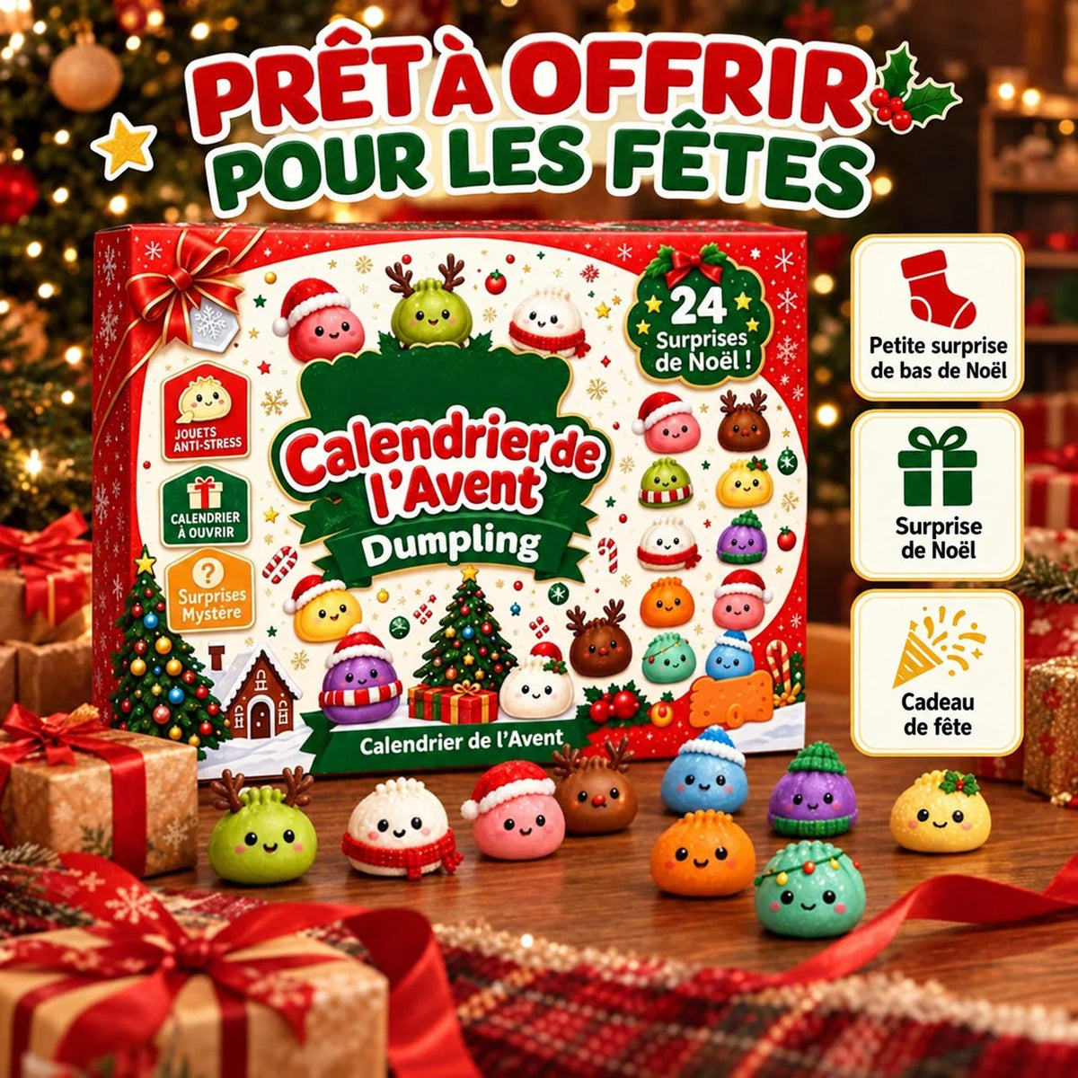 Calendrier de l'Avent Dumpling Squishy 2026 – case ouverte