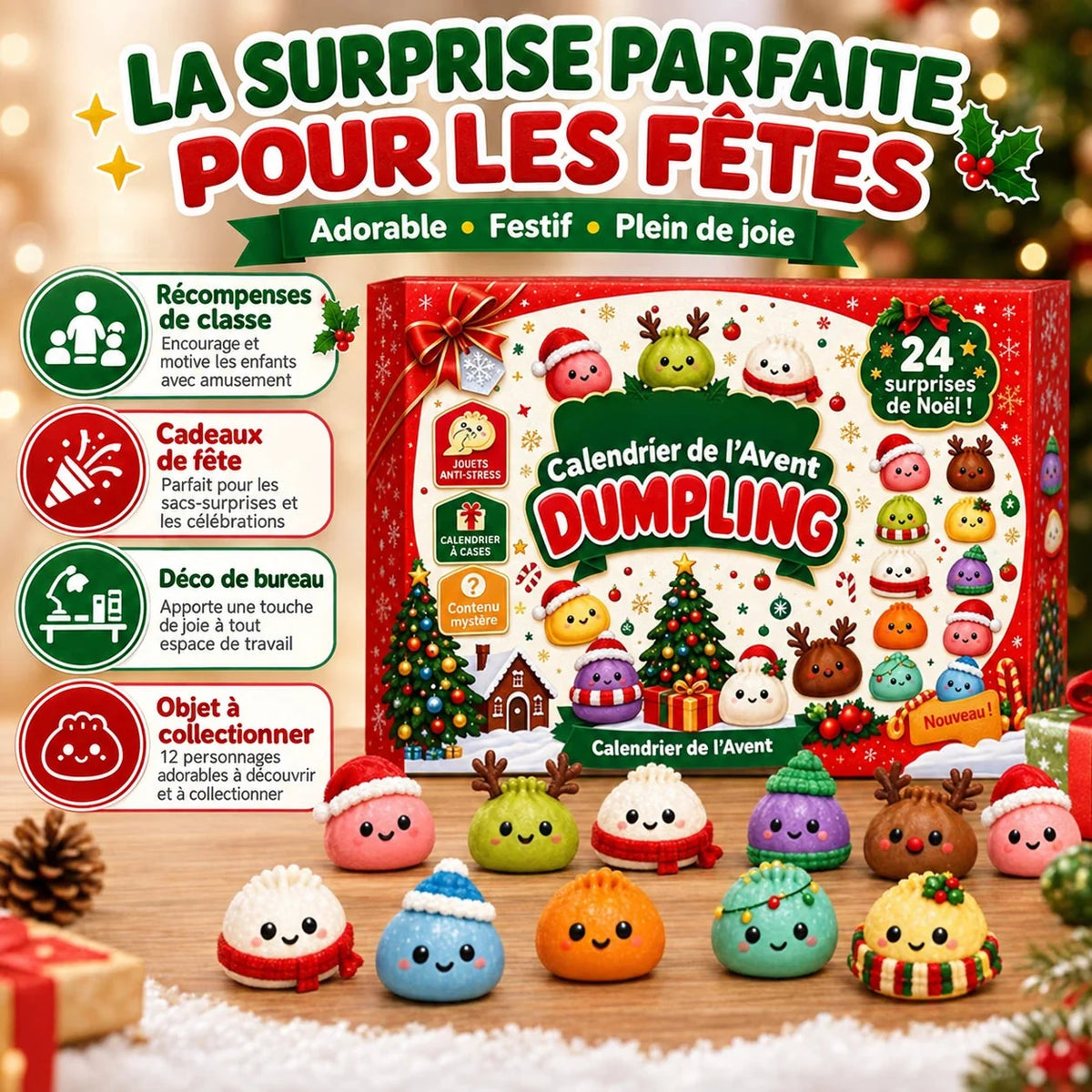 Calendrier de l'Avent Dumpling Squishy 2026 – vue de face du coffret