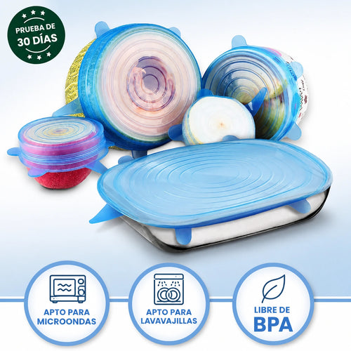 Tapas extensibles reutilizables de silicona (pack de 6)